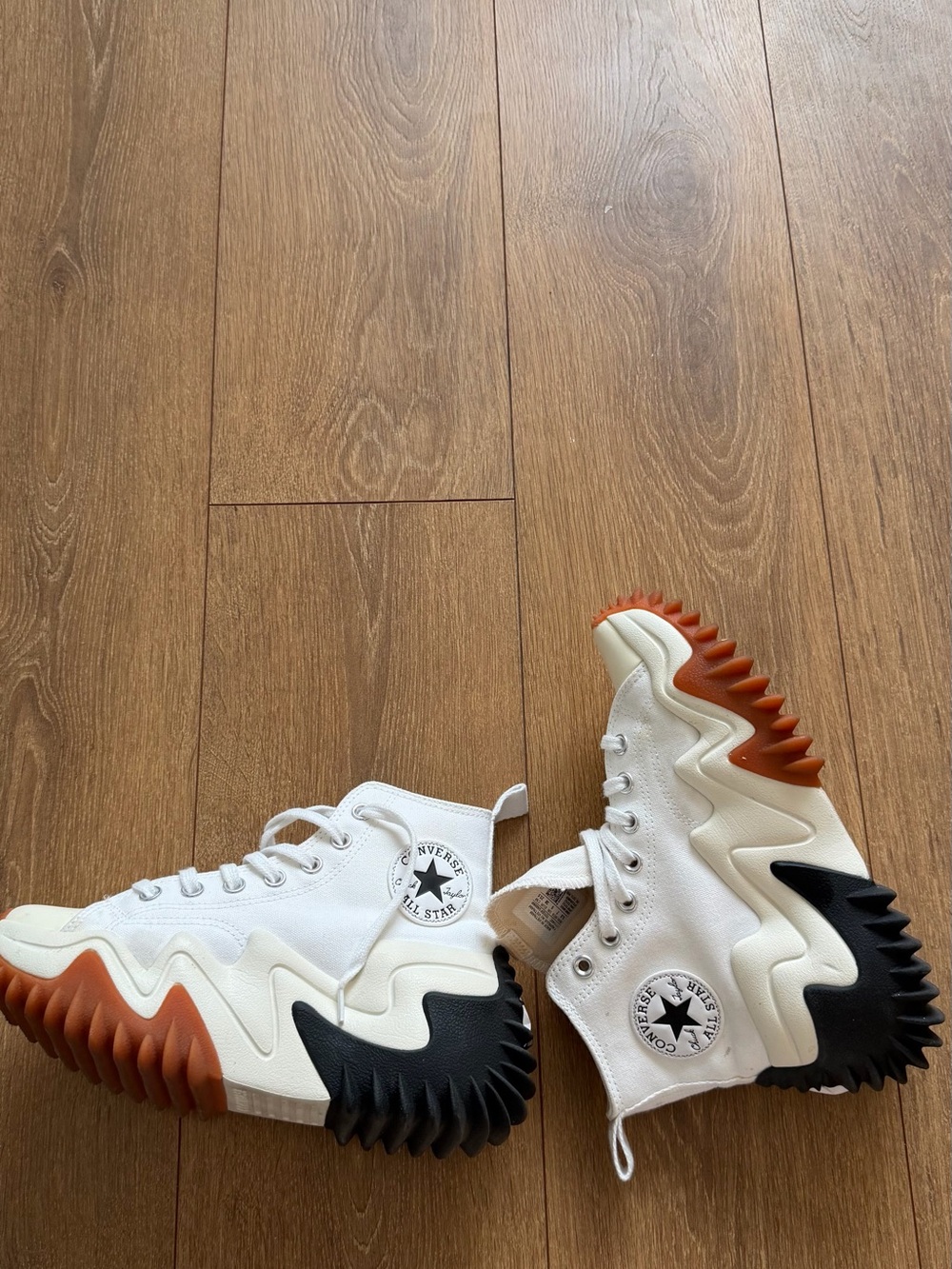 Converse White High Top Sneakers with Black & Brown Sole - Picture 5 of 5